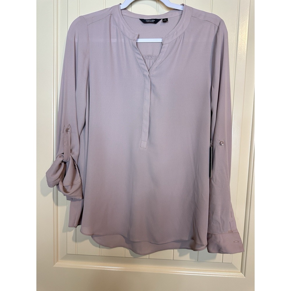 New Simply Vera Women's Blouse  V-Neck Long roll tab Sleeve Career Office Wear S
